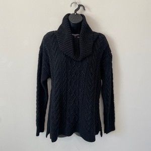 Ralph Lauren Black Chunky Knit Shawl Turtleneck Sweater Size Large